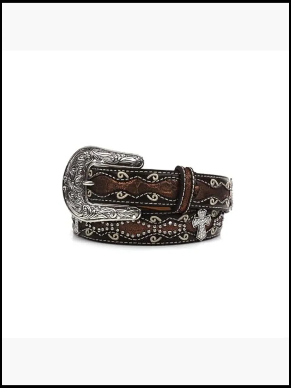 Scalloped Croc Print Belt with Rhinestone Conchos